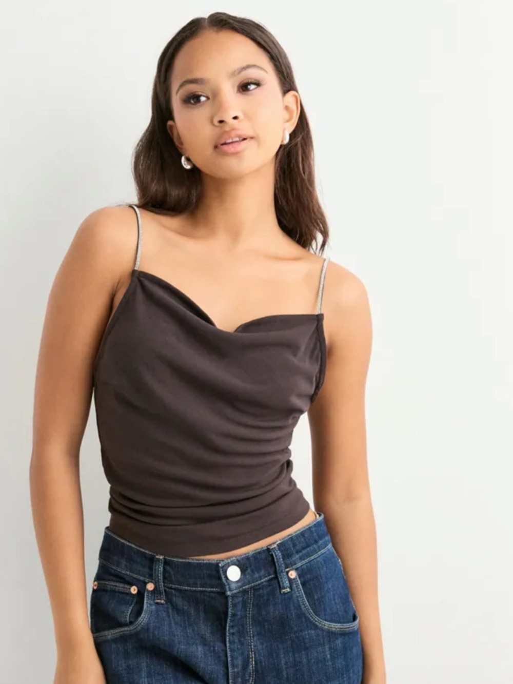 New Vero Moda Vmnavina Singlet Black Chain-Strap Cowl‎ Neck Camisole Top